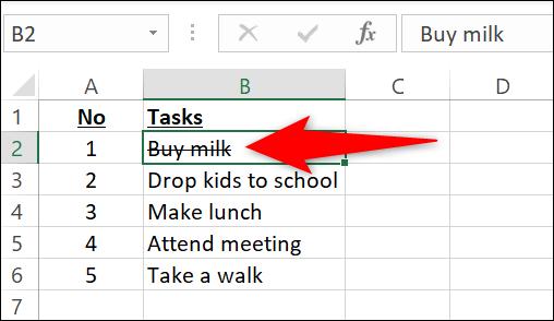 Aplique tachado con un atajo de teclado en Excel.