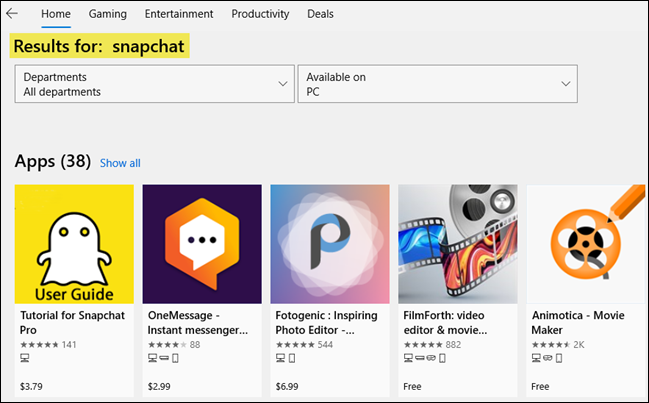 Snapchat en Microsoft Store