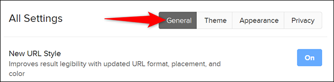 Haga clic en la pestaña "General" en la página "Todas las configuraciones".