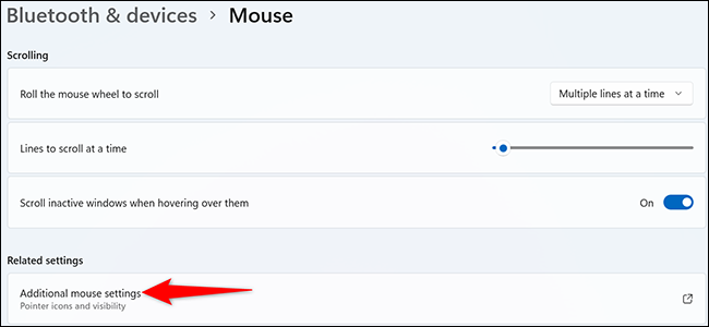 Seleccione "Configuración adicional del mouse" en la página "Mouse".