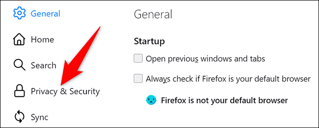 Haga clic en "Privacidad y seguridad" en la configuración de Firefox.