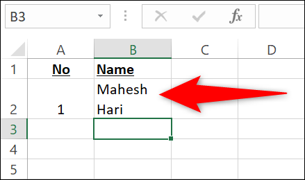 Una nueva línea agregada en una celda de Excel.