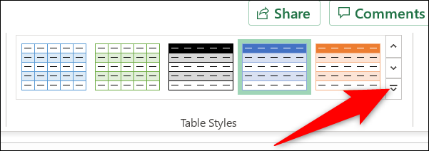 Haga clic en la opción "Más" en la pestaña "Diseño de tabla".