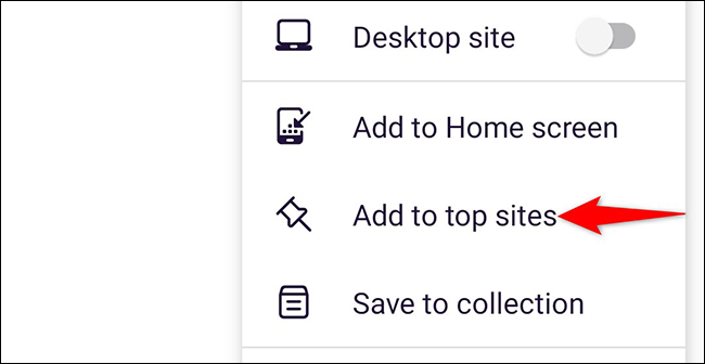 Toca "Agregar a los sitios principales" en el menú de Firefox.