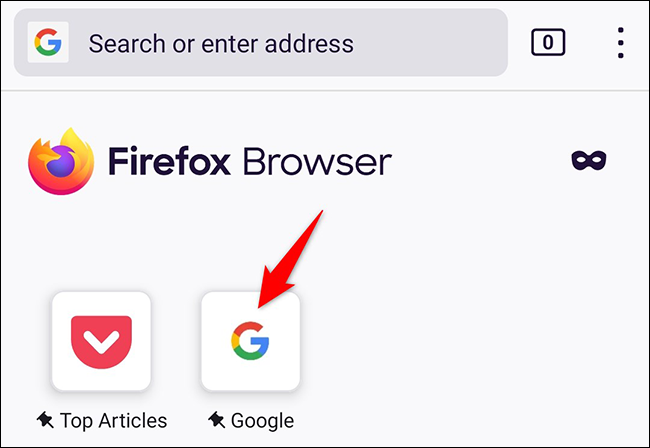 Google en la lista de los mejores sitios de Firefox.