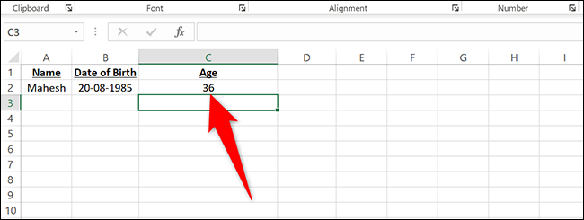 Edad en años en Excel.