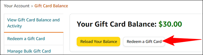 Haz clic en el botón "Canjear una tarjeta de regalo".