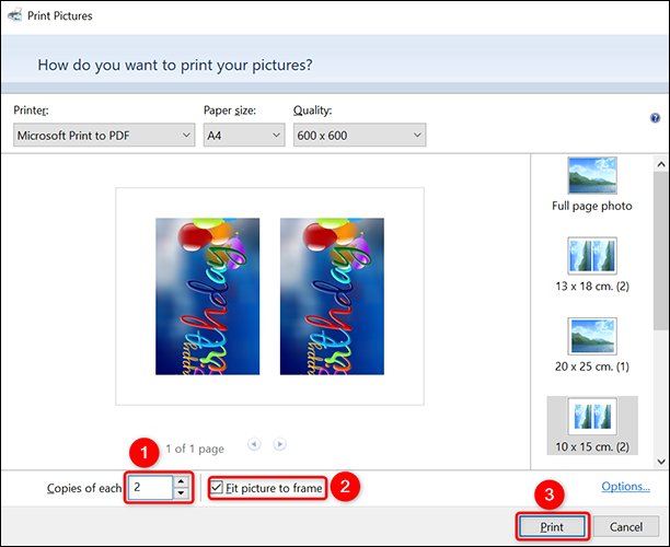 Seleccione copias en PDF y haga clic en "Imprimir" en la ventana "Imprimir imágenes".