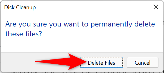 Haga clic en "Eliminar archivos" en el mensaje.