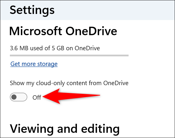 Desactive "Mostrar mi contenido solo en la nube desde OneDrive" en Fotos.