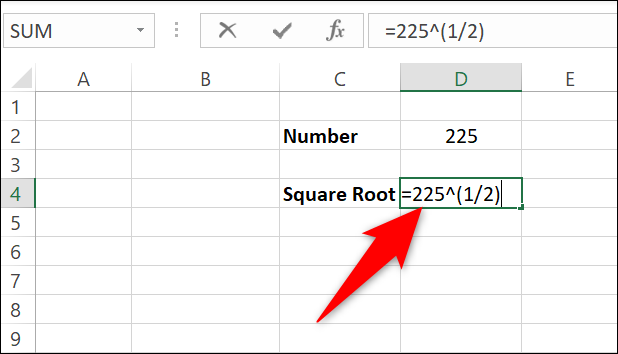 Ingrese números directamente en la fórmula de la raíz cuadrada.