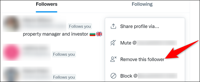 Seleccione "Eliminar este seguidor" en el menú de tres puntos.
