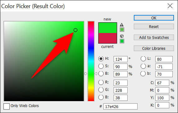 Elija el color de destino en "Selector de color" y haga clic en "Aceptar".
