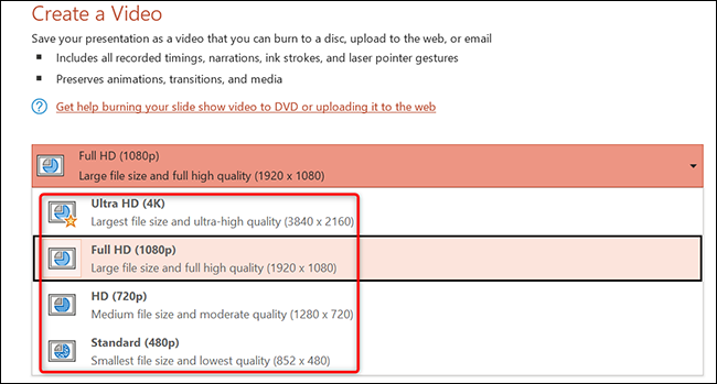 Seleccione la calidad de video en PowerPoint.