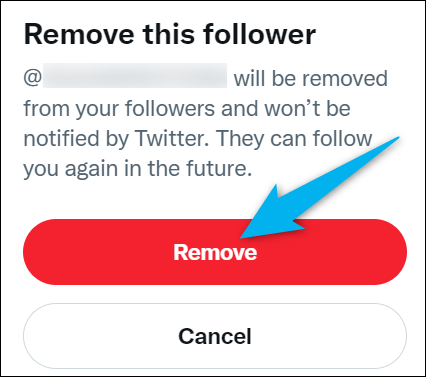 Haga clic en "Eliminar" en el mensaje "Eliminar este seguidor".