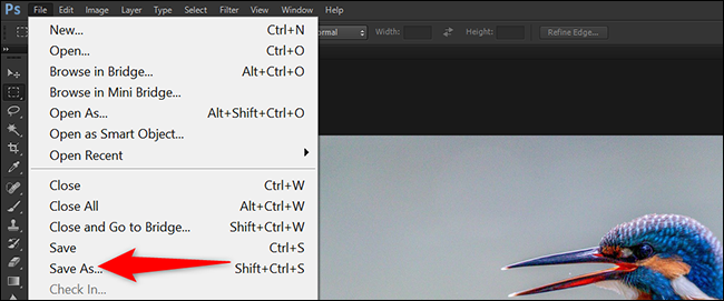 Haga clic en Archivo> Guardar como en Photoshop.