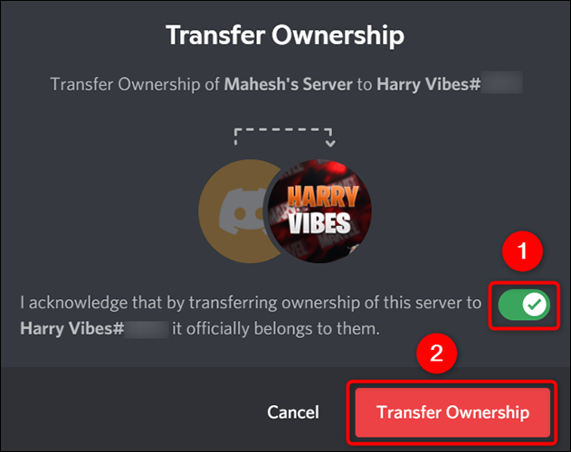 Haga clic en "Transferir propiedad" en la ventana "Transferir propiedad".