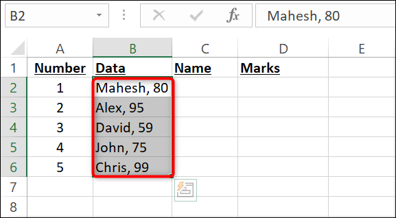 Seleccione todos los datos en la hoja de cálculo de Excel.
