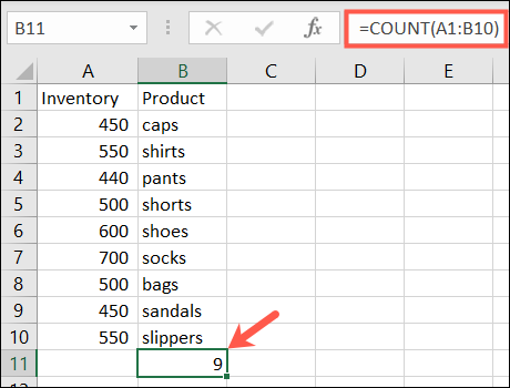 Función COUNT en Excel