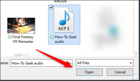 Haga clic en Abrir para cargar el archivo de audio.