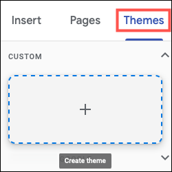 Haga clic en el signo más para crear un tema en Google Sites.