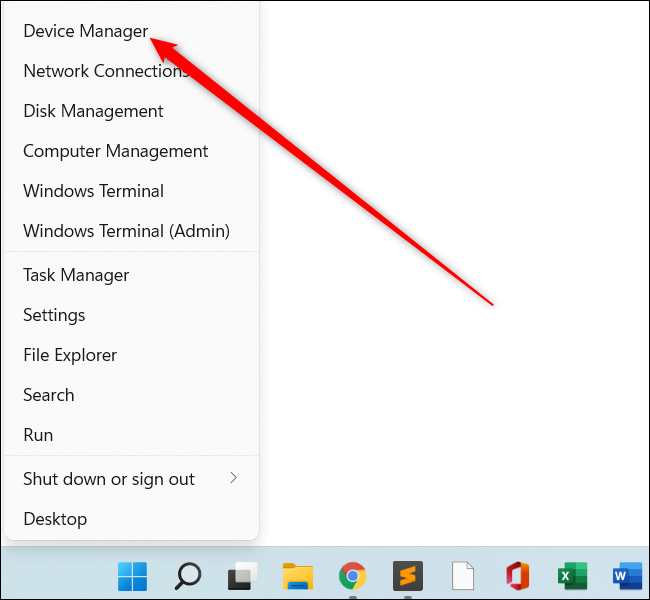Abra el menú contextual del botón de inicio y seleccione la opción Administrador de dispositivos en Windows 11.