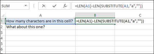 Ingrese la función LEN para obtener el recuento de caracteres específico.