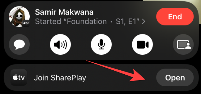 Toque el botón "Abrir" o "Unirse a SharePlay" para aceptar la invitación.