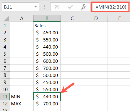 Funciones MIN y MAX en Excel