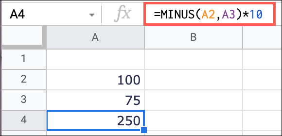 Utilice la función MENOS con multiplicar