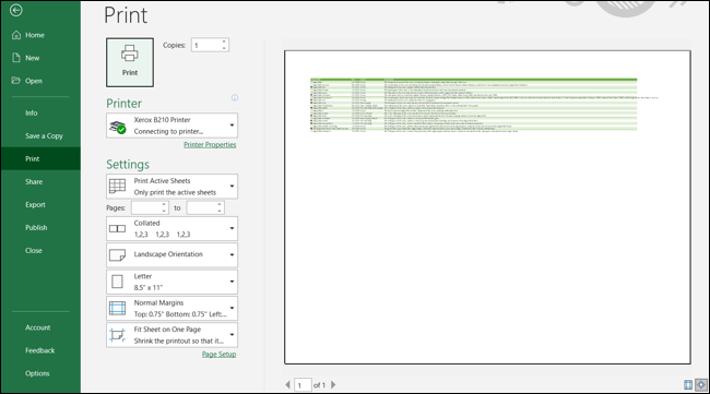 Vista previa de impresión en Excel