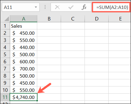 Función SUMA en Excel
