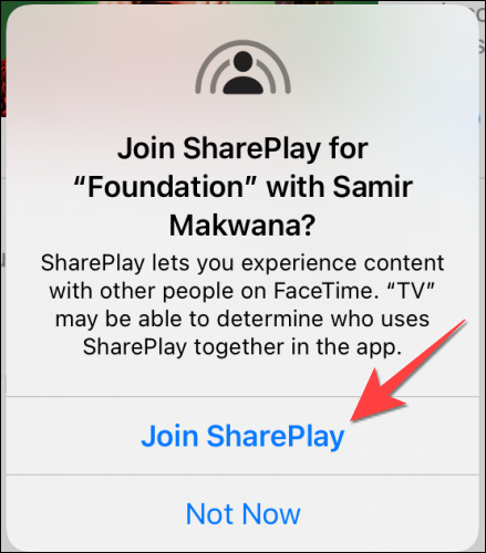 Seleccione "Unirse a SharePlay" de nuevo en la aplicación correspondiente para confirmar.