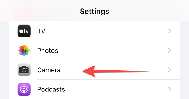 Seleccione la sección "Cámara" en la aplicación "Configuración".