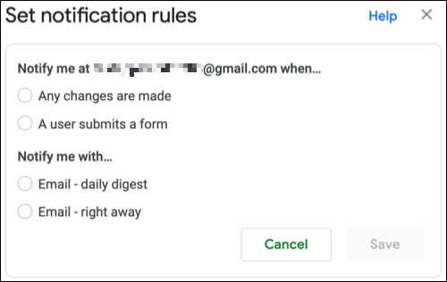 Configurar una regla de notificación en Hojas de cálculo de Google