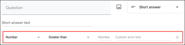 Cuadros de configuración para la validación de respuestas en formularios de Google