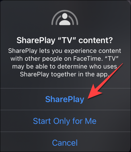 Mensaje de inicio de SharePlay.