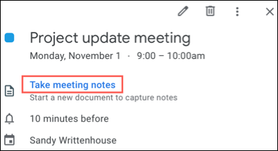 Haga clic en Tomar notas de la reunión