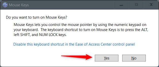 Utilice un método abreviado de teclado para habilitar las teclas del mouse.