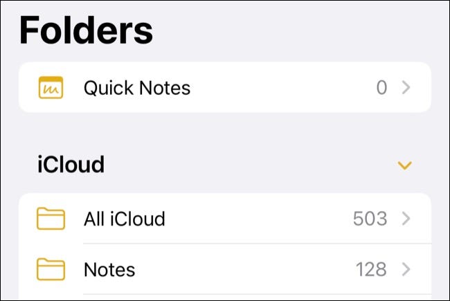 Carpetas de Apple Notes en iOS