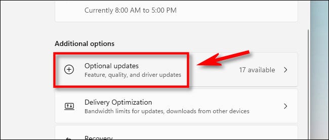 En la configuración de Windows, haga clic en "Actualizaciones opcionales".