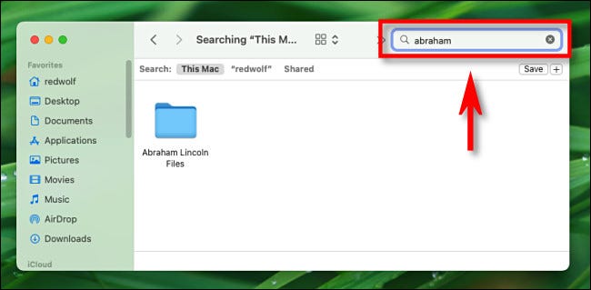 En Finder, use la barra de búsqueda para buscar archivos y carpetas.