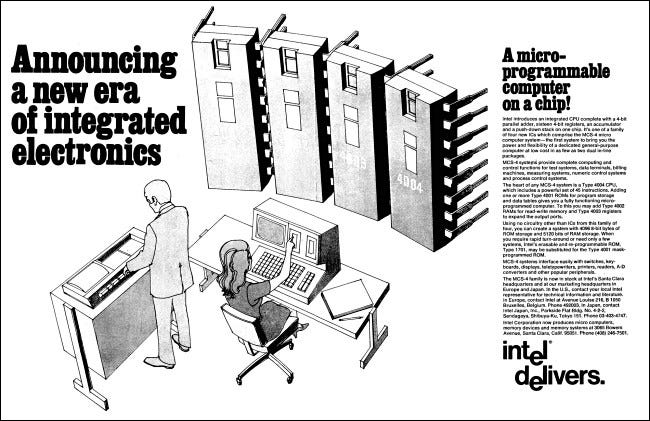 El anuncio original de Intel 4004 de 1971