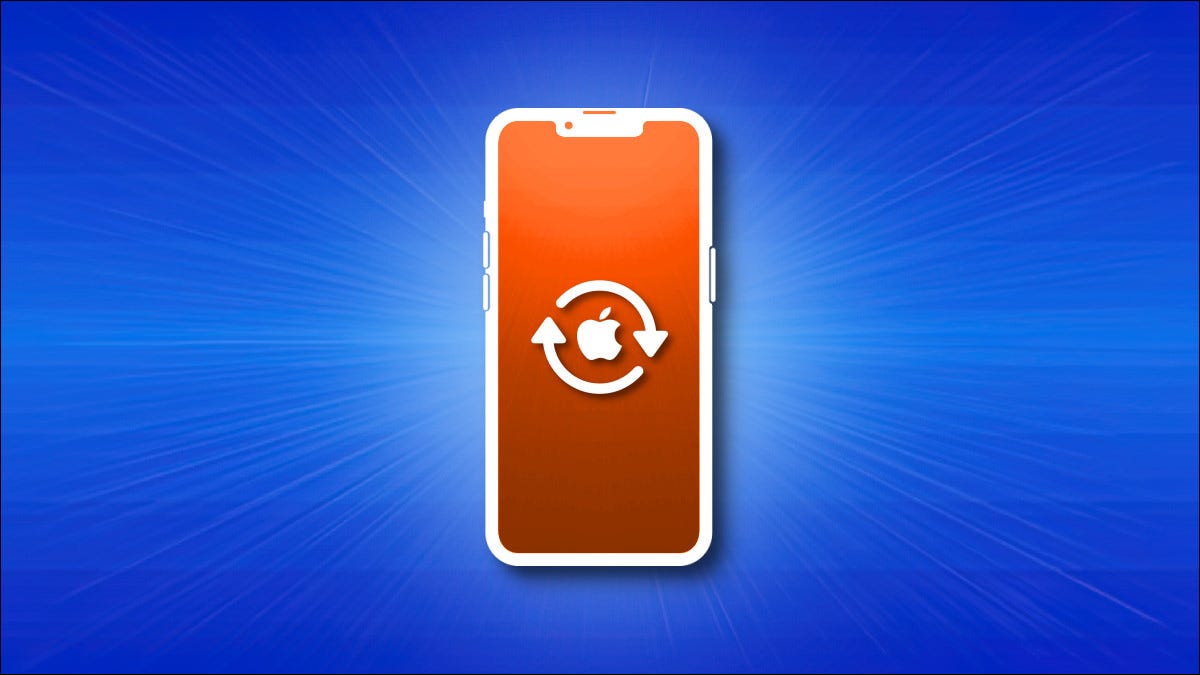 Una silueta de iPhone con una pantalla naranja y flechas circulares