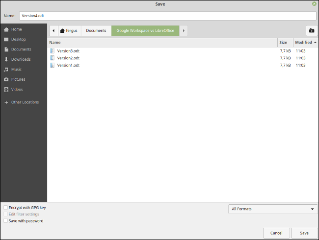 Control de versiones de LibreOffice
