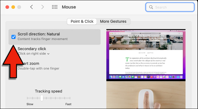 Dirección de desplazamiento del Magic Mouse en macOS