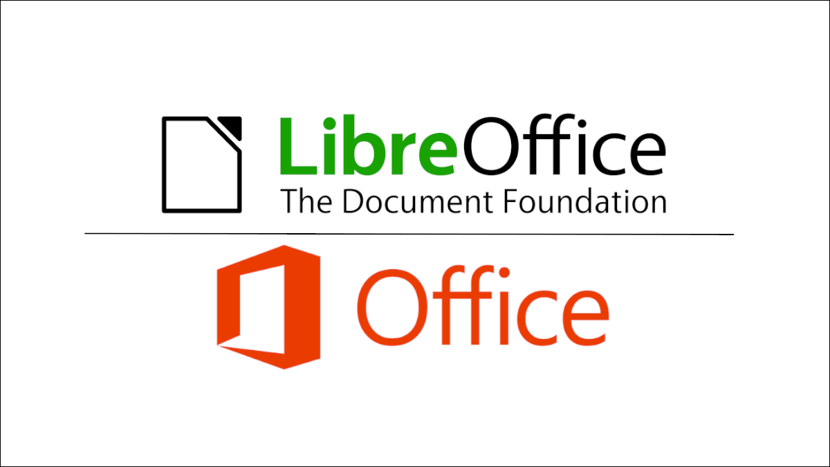 Logotipo de LibreOffice sobre el logotipo de Microsoft Office