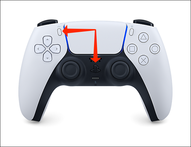 Mantenga presionado el botón PlayStation y el botón Crear para poner el controlador PS5 en modo de emparejamiento Bluetooth