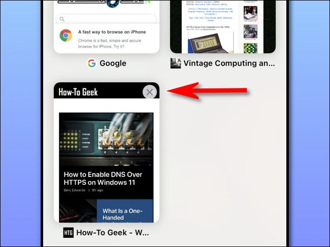 Toque la "X" en la miniatura para cerrar la pestaña.