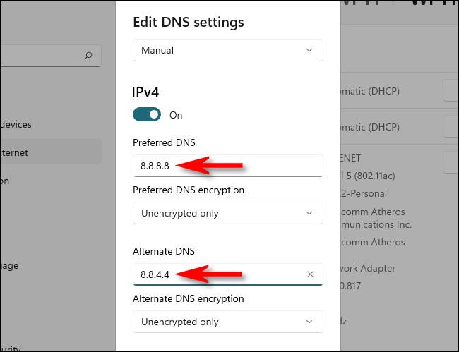 Ingrese las direcciones de su servidor DNS.